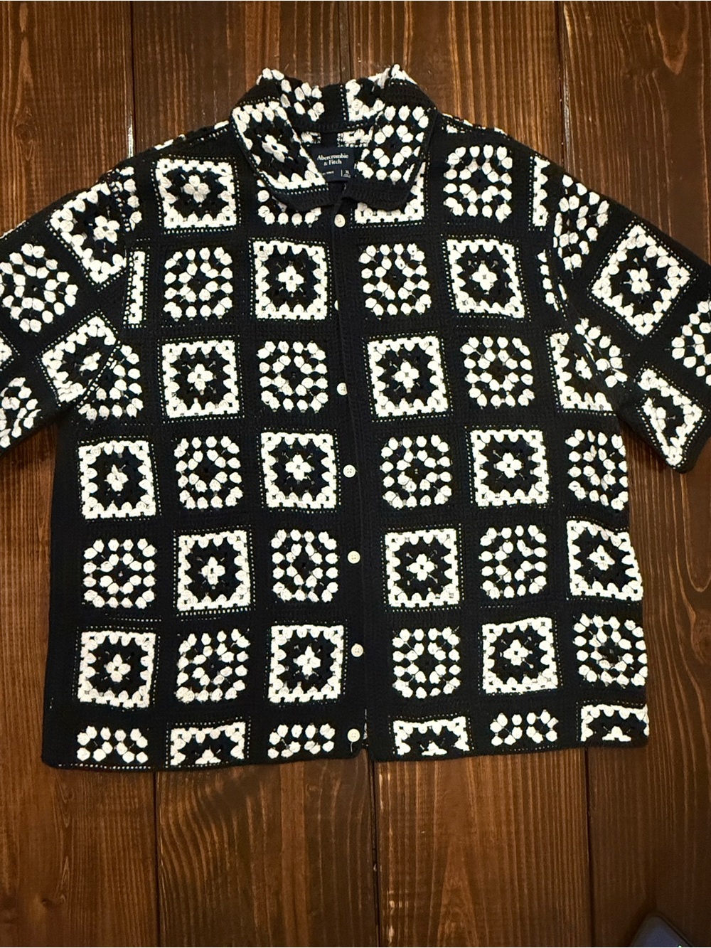 Abercrombie & Fitch Black and White Crochet Button-Down Shirt